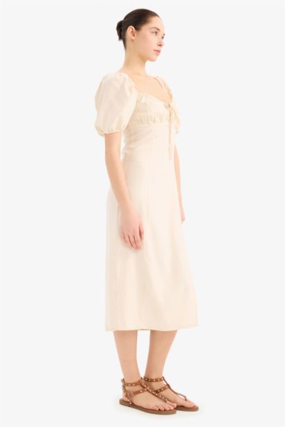 Heart Collar linen Midi Dress