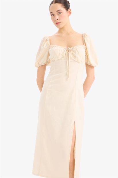 Heart Collar linen Midi Dress