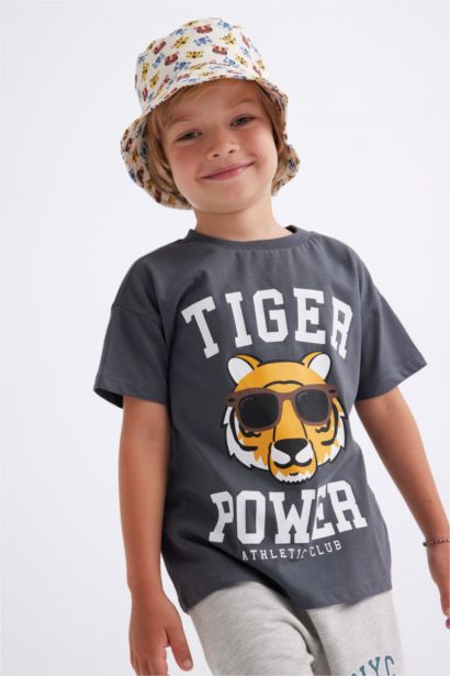 T-Shirt à Manches Courtes Col rond  Imprimé à Motif Tigre pour Bébé Garçon