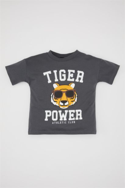 T-Shirt à Manches Courtes Col rond  Imprimé à Motif Tigre pour Bébé Garçon