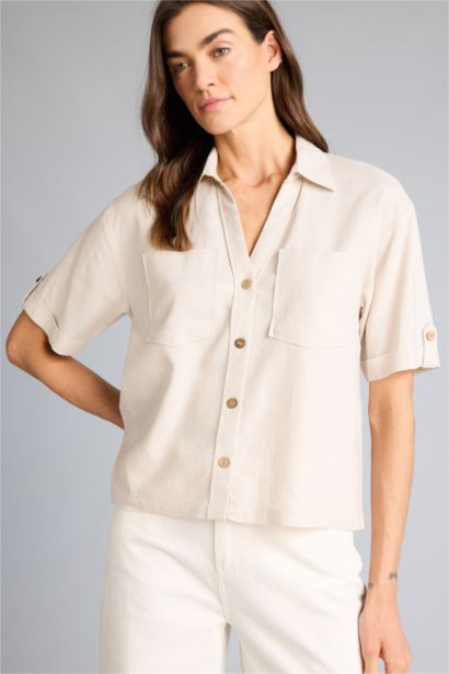 Boxy Fit Linen Blended Short Sleeve Shirt