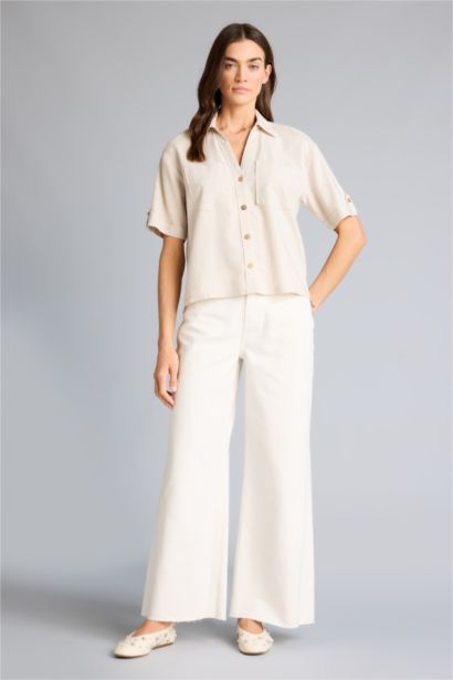 Boxy Fit Linen Blended Short Sleeve Shirt