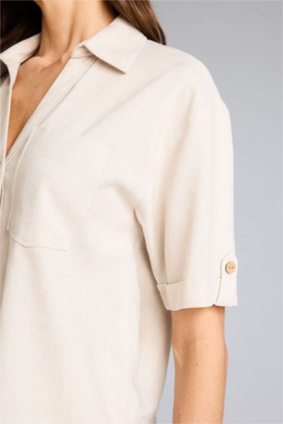 Boxy Fit Linen Blended Short Sleeve Shirt