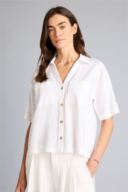 Boxy Fit Linen Blended Short Sleeve Shirt
