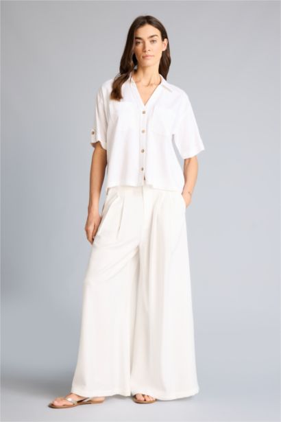 Boxy Fit Linen Blended Short Sleeve Shirt