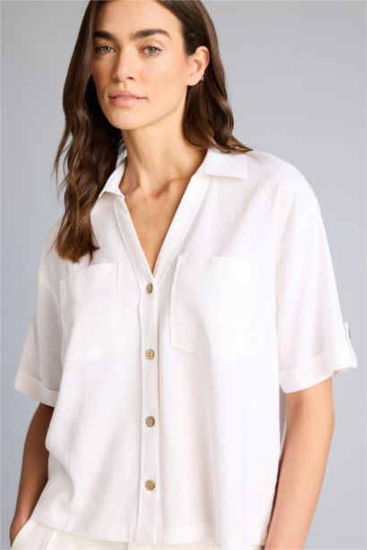 Boxy Fit Linen Blended Short Sleeve Shirt