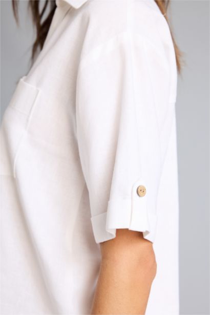 Boxy Fit Linen Blended Short Sleeve Shirt