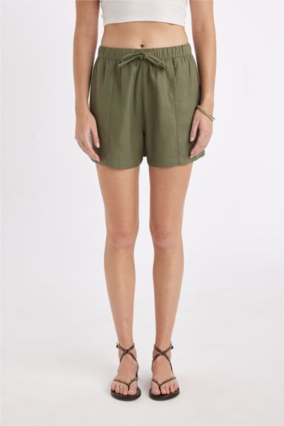 شورت كتان قصة عادية بخصر عالي