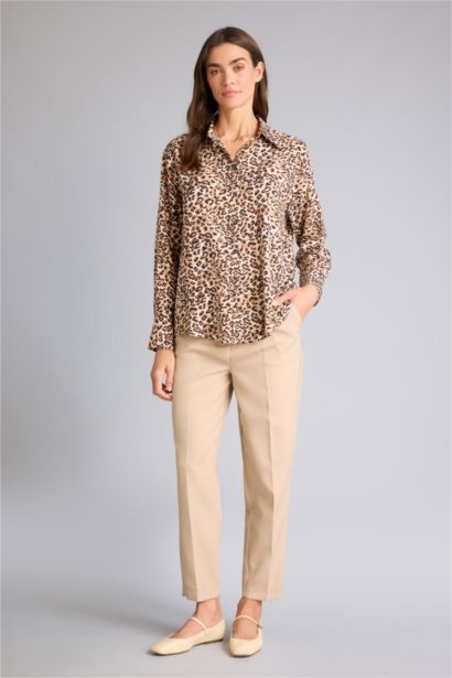 Oversize Shirt Collar Printed Long Sleeve Tunic