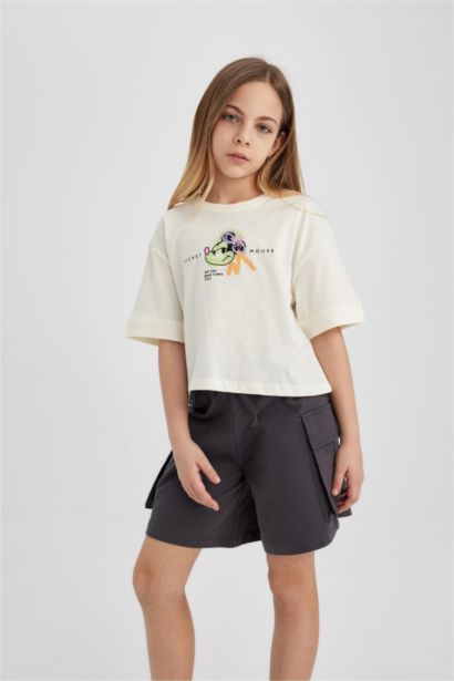 Girl Disney Mickey Mouse &Friends Crop T-Shirt