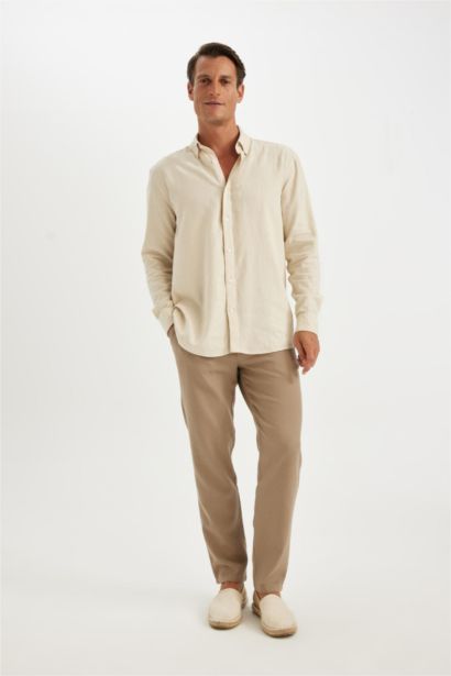 Relax Fit Polo Collar Cotton Long Sleeve Shirt