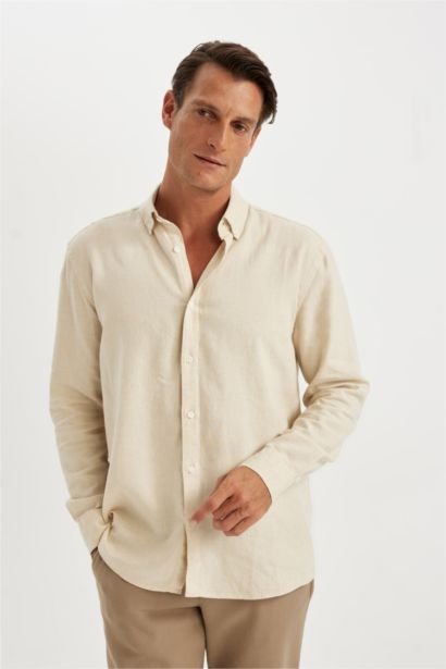 Relax Fit Polo Collar Cotton Long Sleeve Shirt