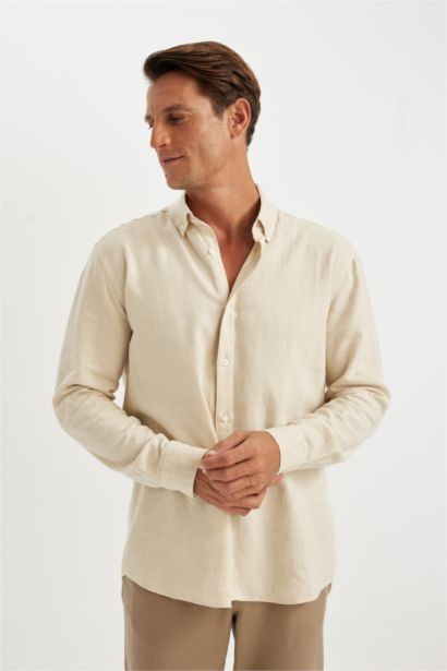 Relax Fit Polo Collar Cotton Long Sleeve Shirt