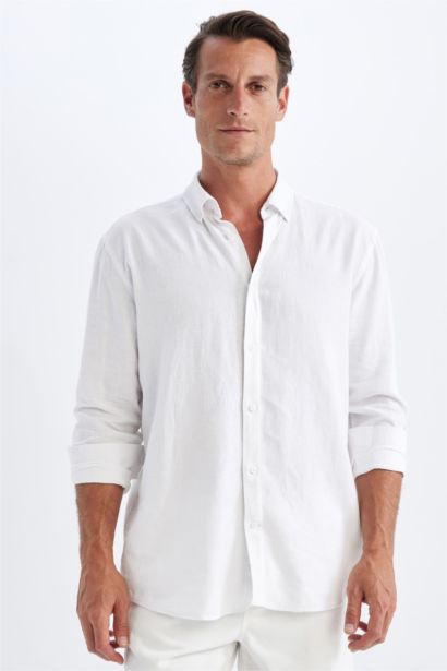 Relax Fit Polo Collar Cotton Long Sleeve Shirt