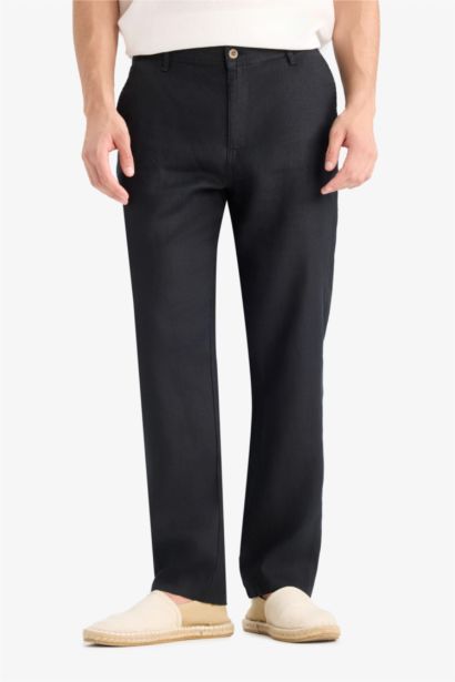 100% Linen Relax Fit Straight Leg Trousers