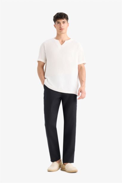 100% Linen Relax Fit Straight Leg Trousers