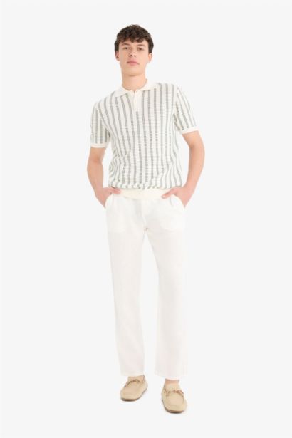 Linen Relax Fit Straight Leg Summer White Trousers
