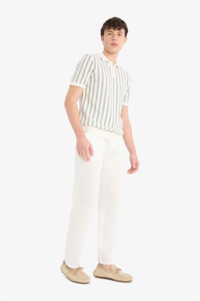 Linen Relax Fit Straight Leg Summer White Trousers