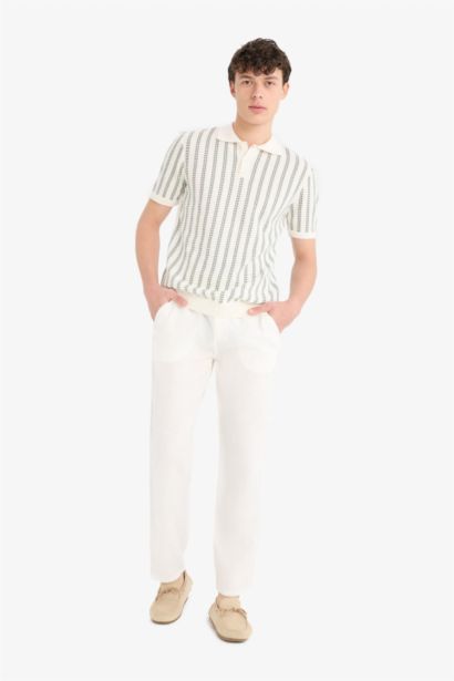 Linen Relax Fit Straight Leg Summer White Trousers