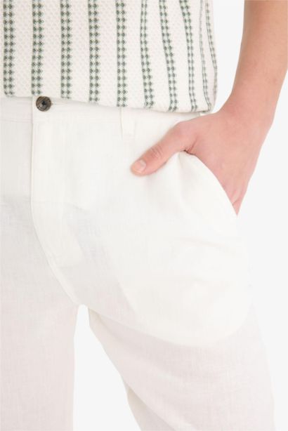 %100 Keten Relax Fit Rahat Kesim Düz Paça Yazlık Beyaz Pantolon