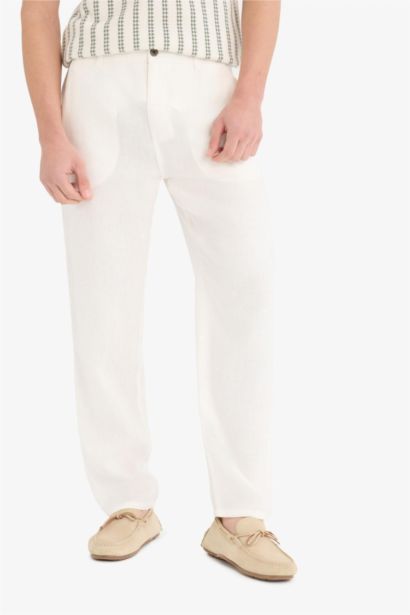 Linen Relax Fit Straight Leg Summer White Trousers