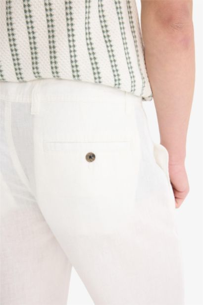 %100 Keten Relax Fit Rahat Kesim Düz Paça Yazlık Beyaz Pantolon