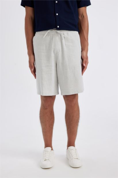 Relax Fit Keten Karışımlı Yazlık Bermuda Şort