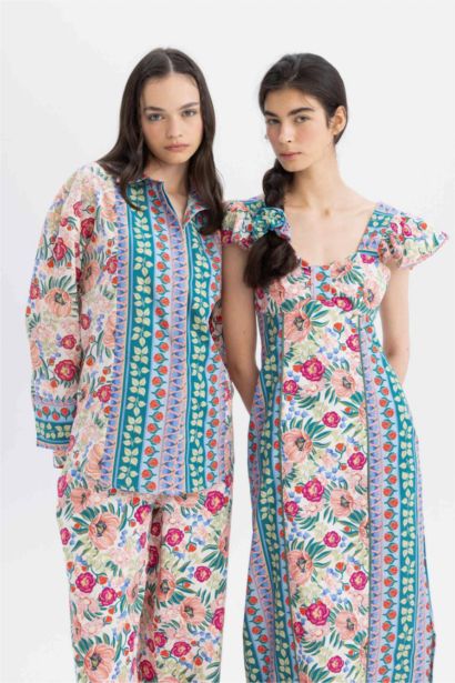 Lug Von Siga x DeFacto Desenli Poplin Uzun Kollu Gömlek