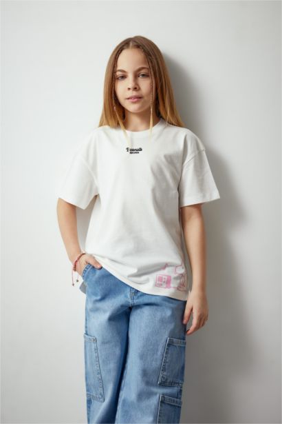 T-shirt oversize imprimé Snoopy à col rond pour fille