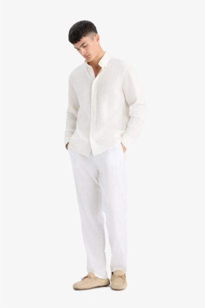 Relax Fit Skinny Leg Linen Blend Summer Trousers