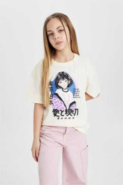Girl Oversize Fit Printed Short Sleeve T-Shirt