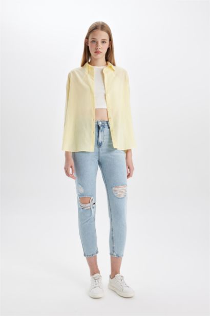 Pantalon Jean coupe Mom à Taille Haute avec Détails Déchirés