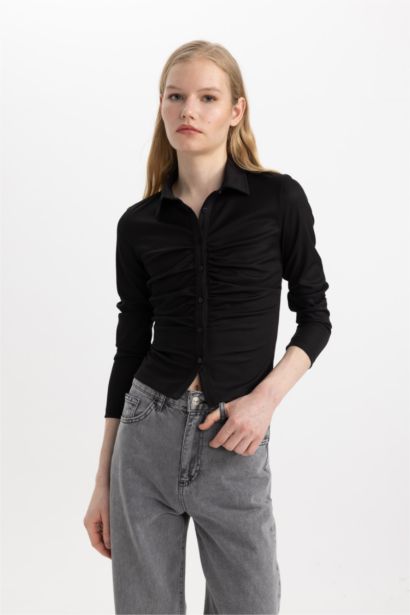 T-Shirt Polo Slim à Manches Longues