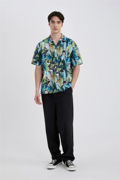 Oversize Fit Resort Collar Patterned Cotton Shirt