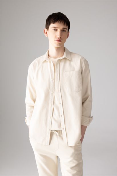 Relax Fit Polo Collar Gabardine Long Sleeve Shirt