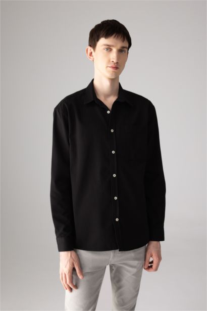 Relax Fit Polo Collar Gabardine Long Sleeve Shirt