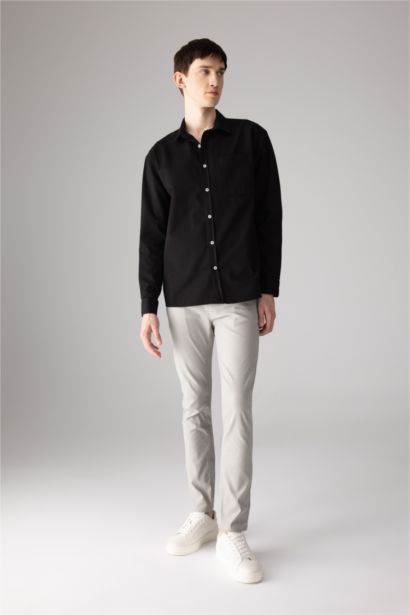Relax Fit Polo Collar Gabardine Long Sleeve Shirt