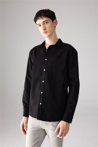 Relax Fit Polo Collar Gabardine Long Sleeve Shirt