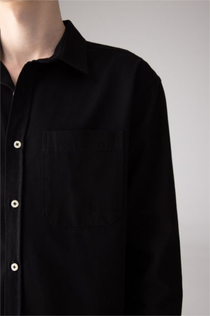 Relax Fit Polo Collar Gabardine Long Sleeve Shirt