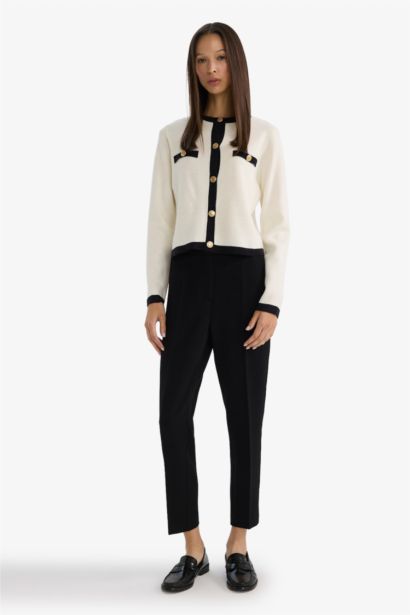 Regular Fit Crew Neck Button Closure Basic Knitwear Cardigan