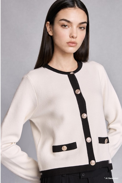 Cardigan en maille à col rond Coupe régulière