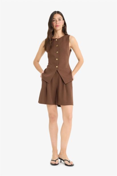 High Waist Short Leg Linen Blend Shorts