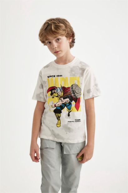 T-Shirt à Manches Courtes Col Rond Imprimé Marvel Comics pour Garçon