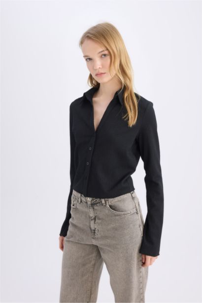 Chemise longue slim à manches longues en tissu gaufré - Coool