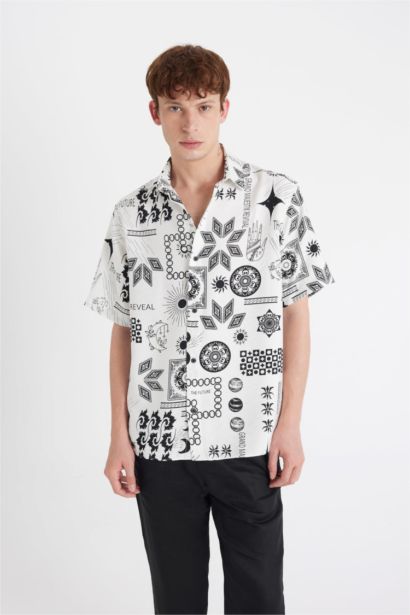 Relax Fit Printed Viscose Short Sleeve Shirt