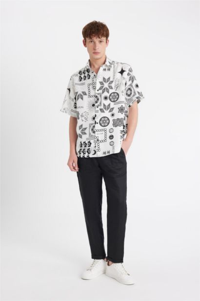 Relax Fit Printed Viscose Short Sleeve Shirt
