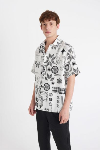 Relax Fit Printed Viscose Short Sleeve Shirt
