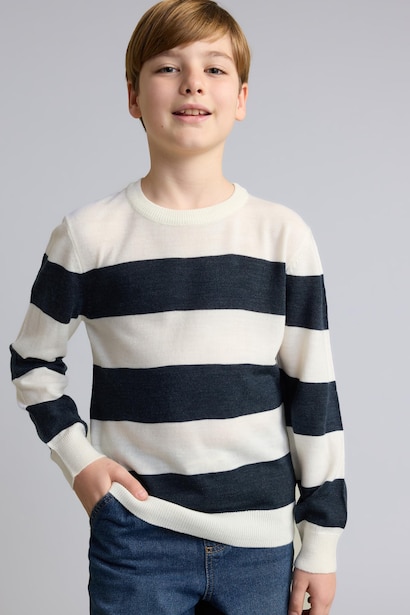 Pull écru chiné à col rond Coupe régulière pour garçon