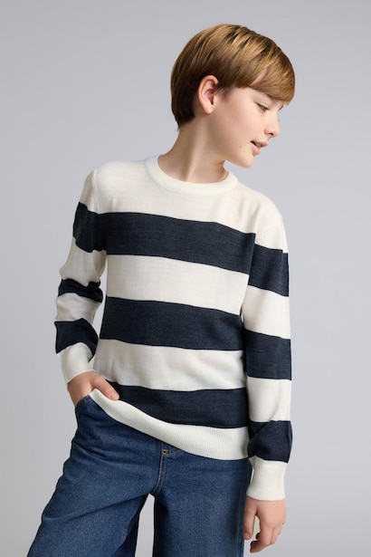 Pull écru chiné à col rond Coupe régulière pour garçon