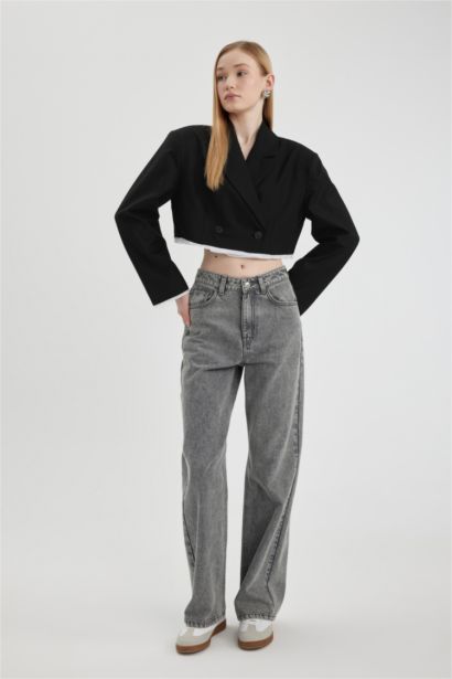 Coool Oversize Geniş Kalıp Kruvaze Yaka Etek Ucu Detaylı Blazer Ceket